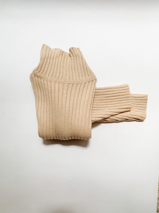 Honey Creme Double Rib Knit Turtle Neck Sweater