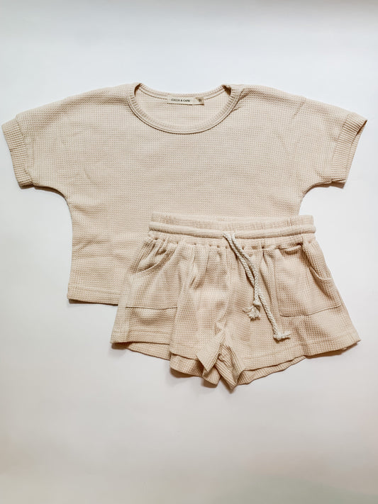 White Mocha Waffle Knit Set