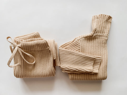 Honey Creme Double Rib Knit Sweater Set