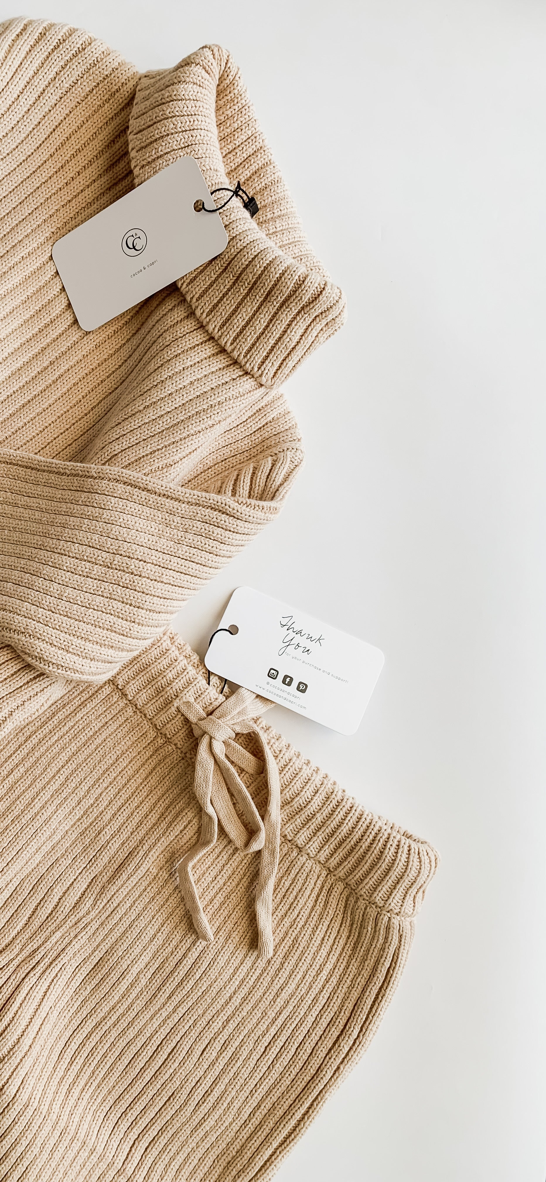 Honey Creme Double Rib Knit Sweater Set