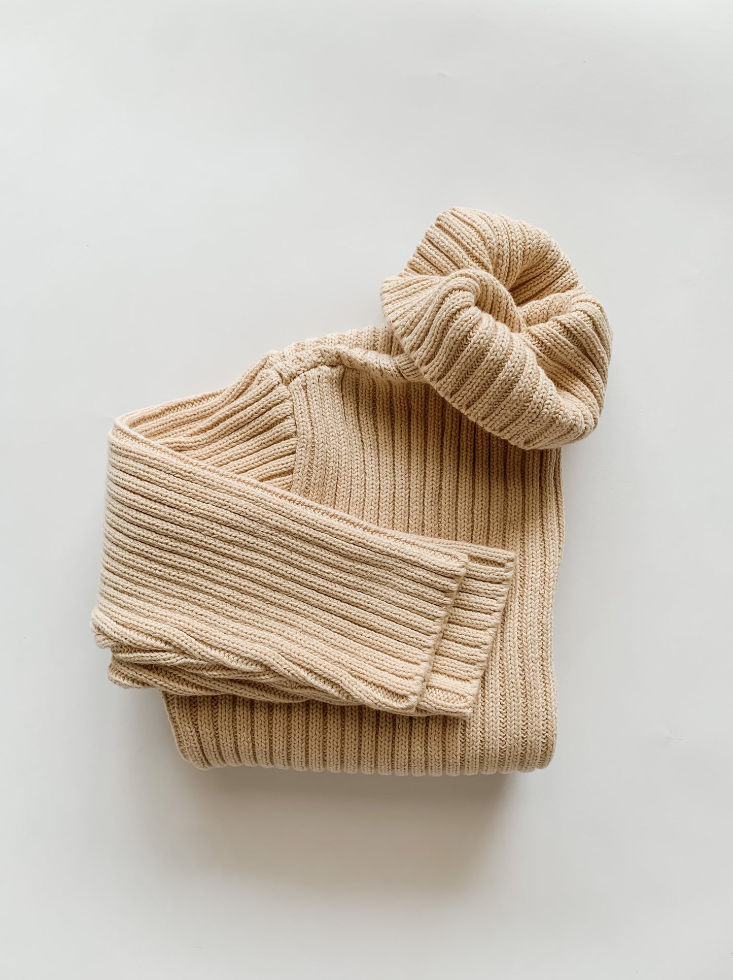 Honey Creme Double Rib Knit Turtle Neck Sweater