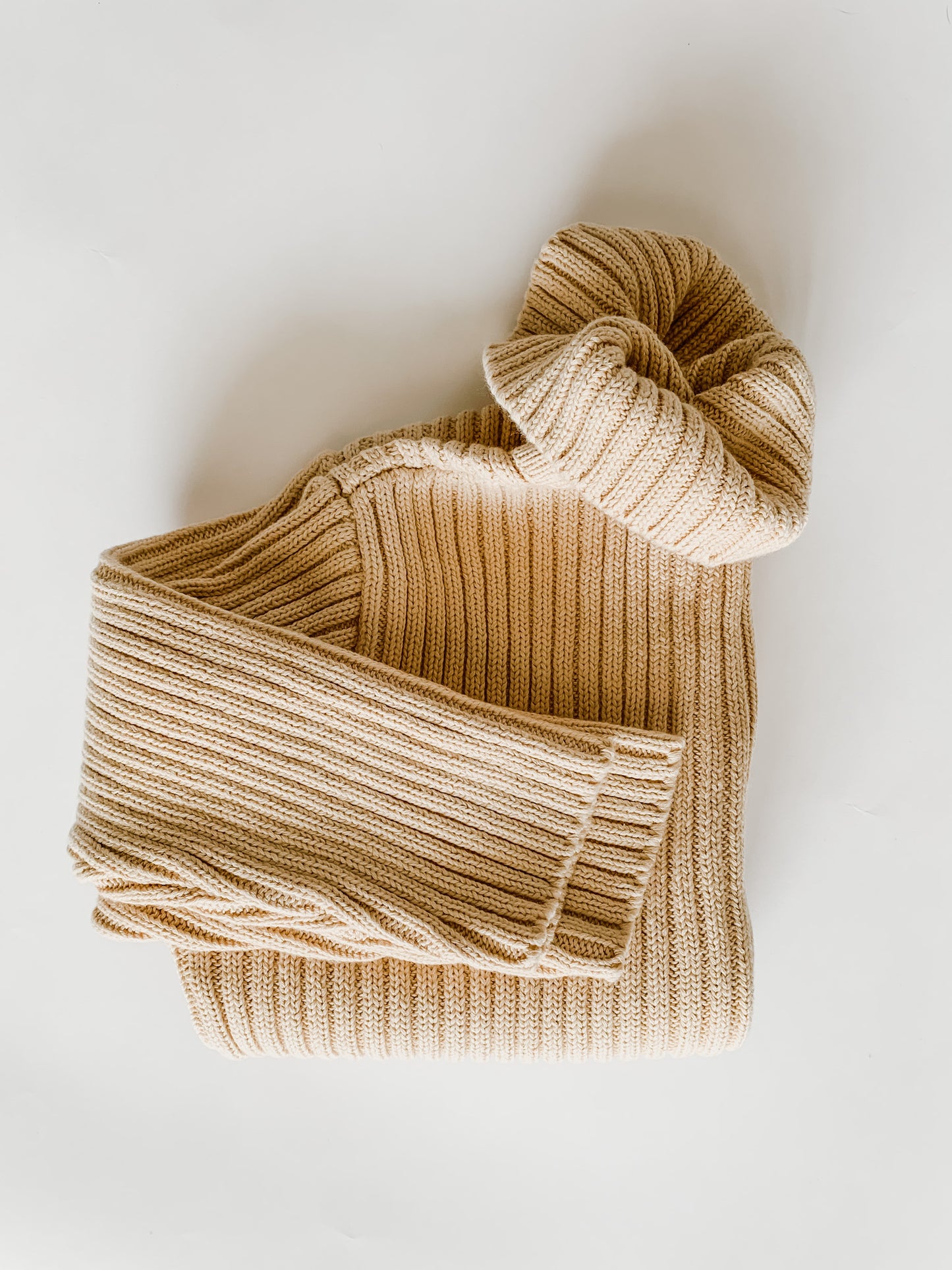 Honey Creme Double Rib Knit Turtle Neck Sweater