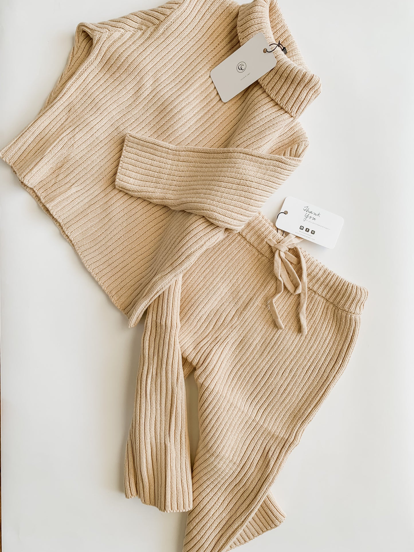 Honey Creme Double Rib Knit Sweater Set
