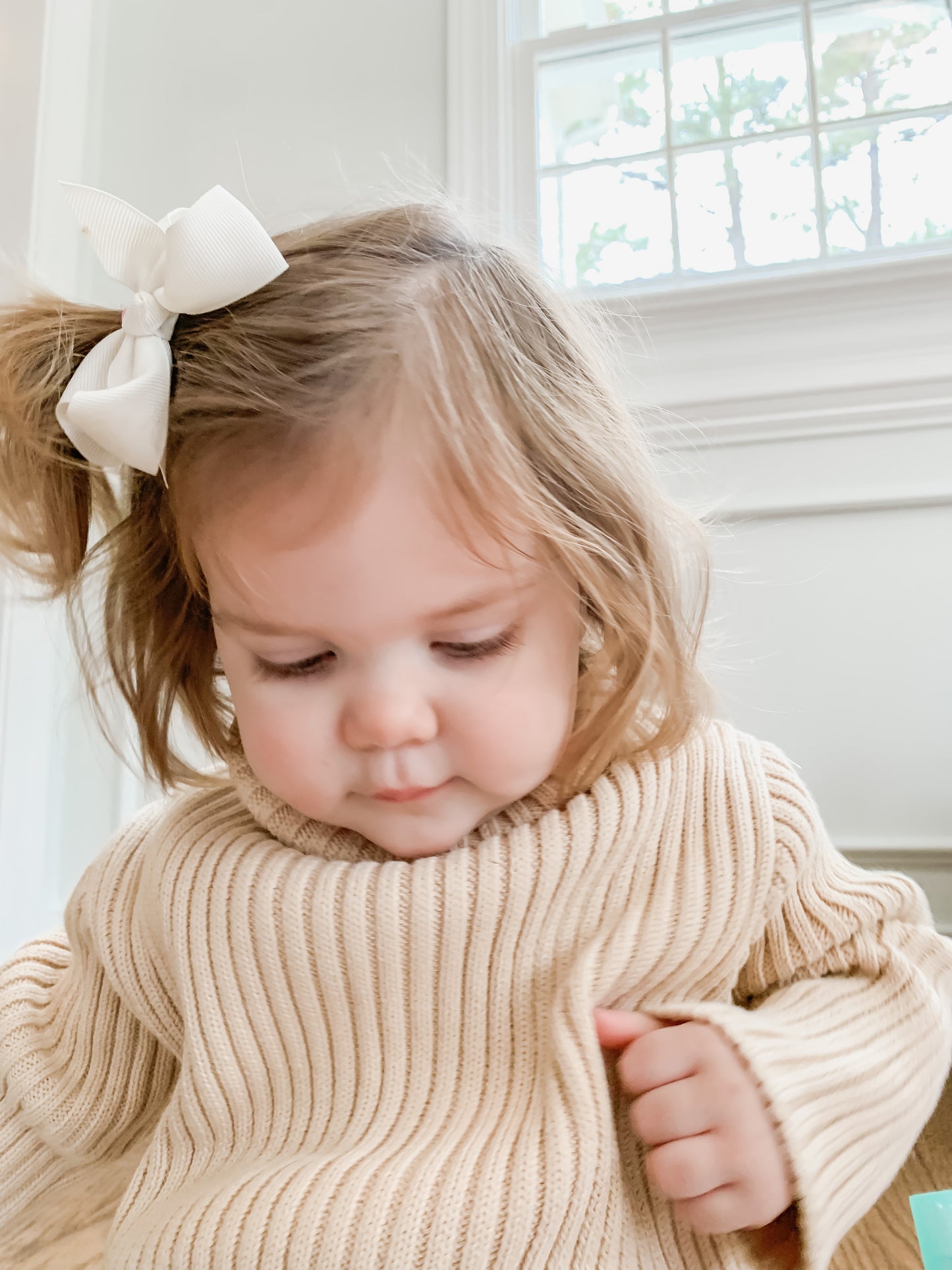 Honey Creme Double Rib Knit Turtle Neck Sweater
